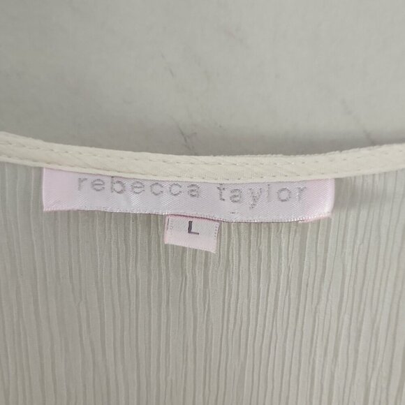 REBECCA TAYLOR | 100% Silk Blouse Tunic Floral Sequins Sheer Cream Red Navy Sz L - Picture 4 of 7